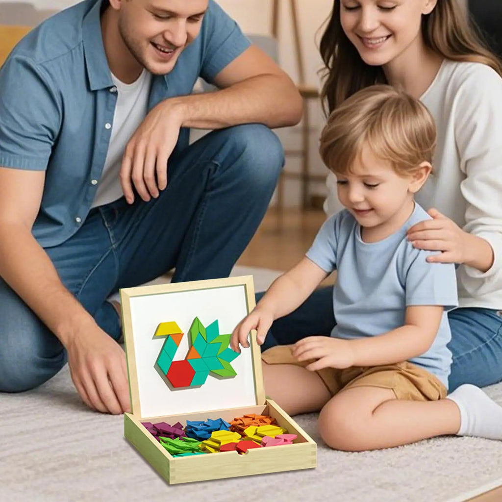 סט פאזל צורות מגנטי מעץ