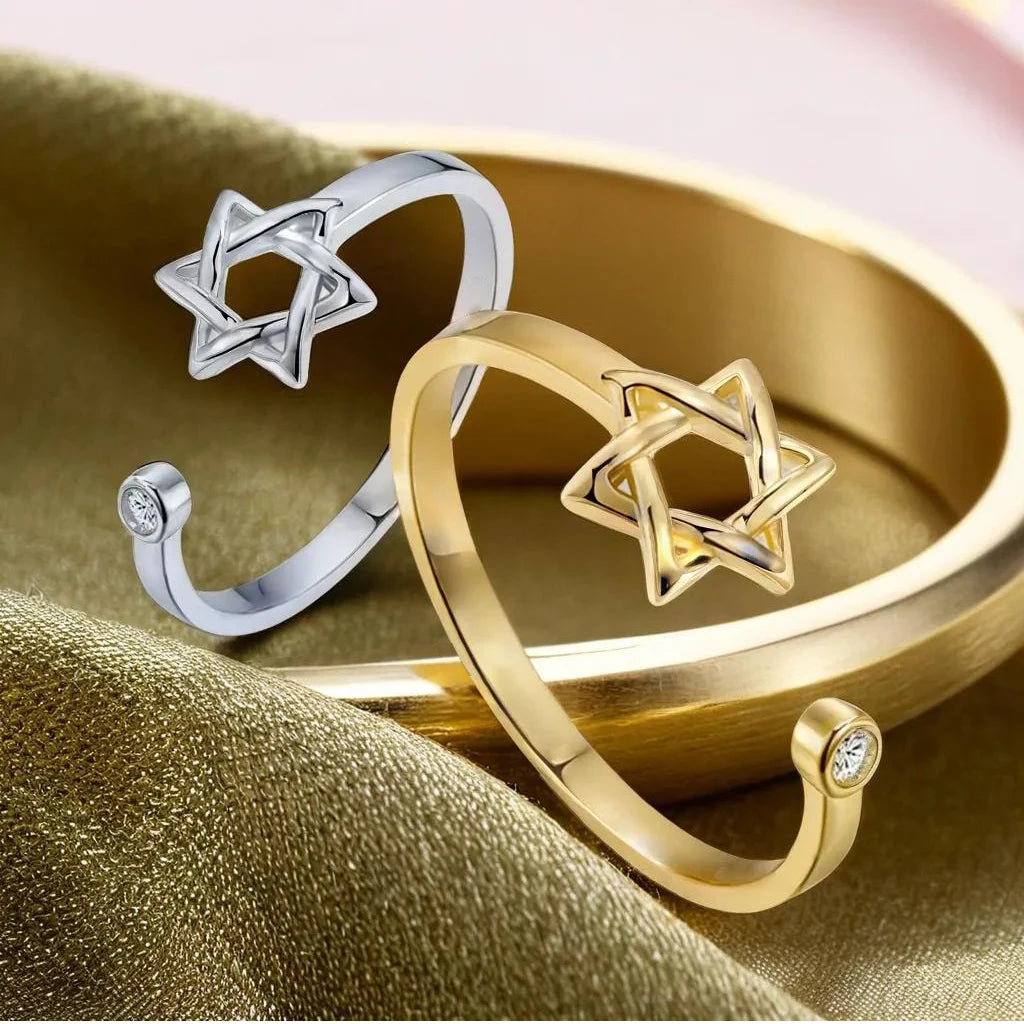 טבעת מגן דוד יוקרתית | מתכווננת עם זירקון נוצץ בציפוי זהב
