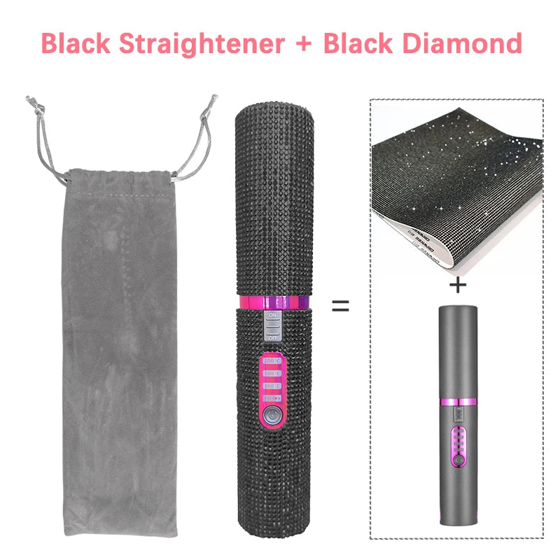2-IN-1 Electric USB Hair Straightener Curler Fashion Colored Diamond  Design Wireless Travel Hair Straightening Styler Brush