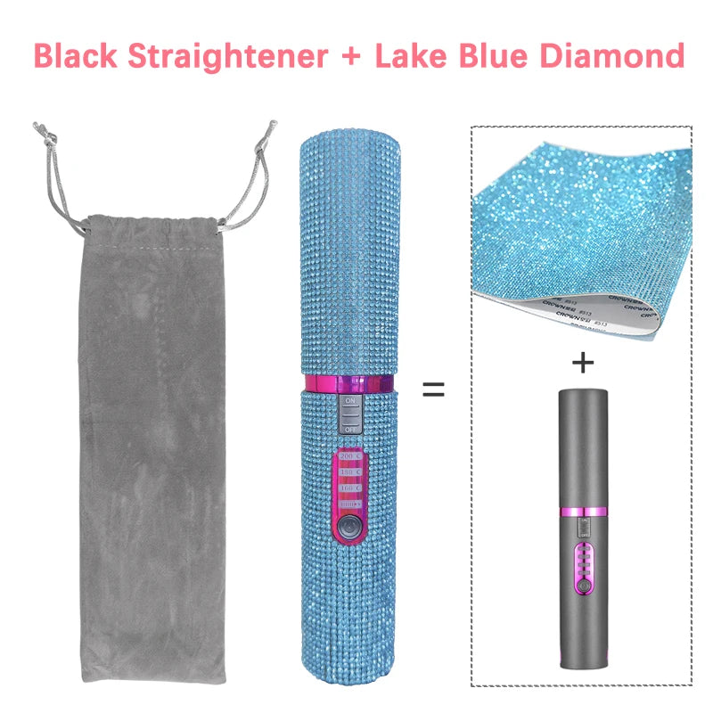 2-IN-1 Electric USB Hair Straightener Curler Fashion Colored Diamond  Design Wireless Travel Hair Straightening Styler Brush