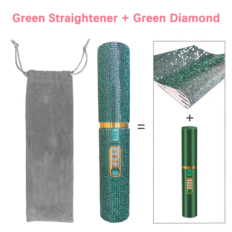 2-IN-1 Electric USB Hair Straightener Curler Fashion Colored Diamond  Design Wireless Travel Hair Straightening Styler Brush