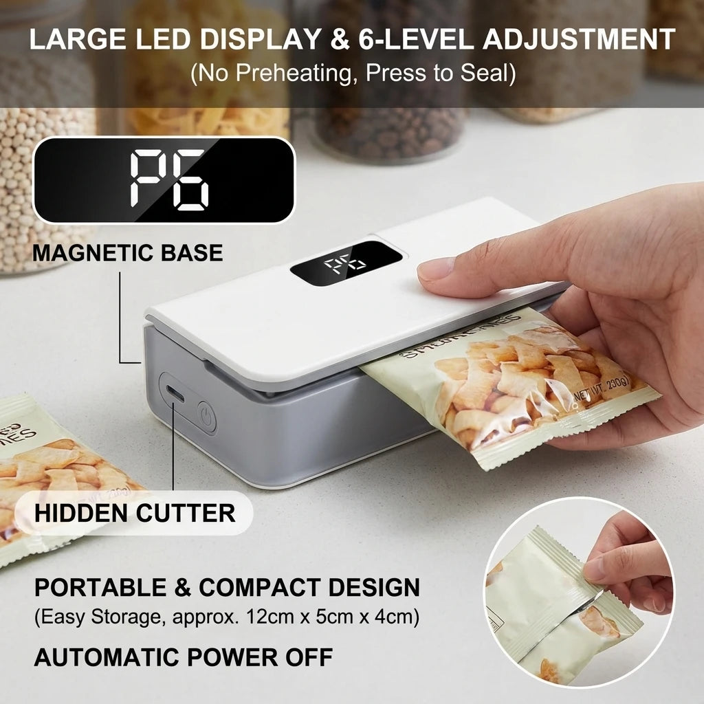 Mini Plastic Bag Sealer Heat Bag Sealing Machine Handheld Rechargeable Food Packaging Thermal Sealer for Kitchen Use